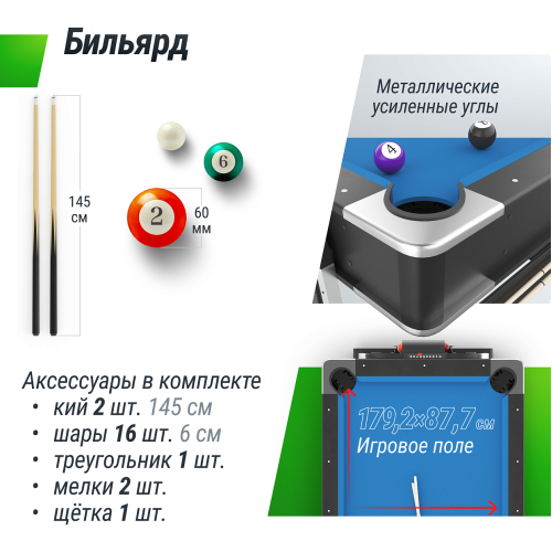 Игровой стол UNIX Line Трансформер 4 в 1 (204х112 cм) Black