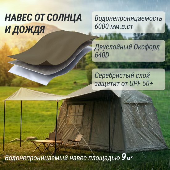 Надувная палатка UNIX Camp Vega 3х2 зеленый (+ навес)