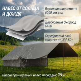Надувная палатка UNIX Camp Sirius 4х3 серый (+ навес)