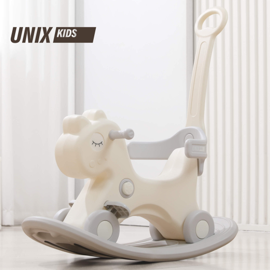 Лошадка-качалка-беговел UNIX Kids с ручкой серый