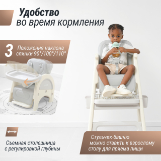 Стул для кормления Трансформер UNIX Kids Cloud / Облако (3 в 1) серый