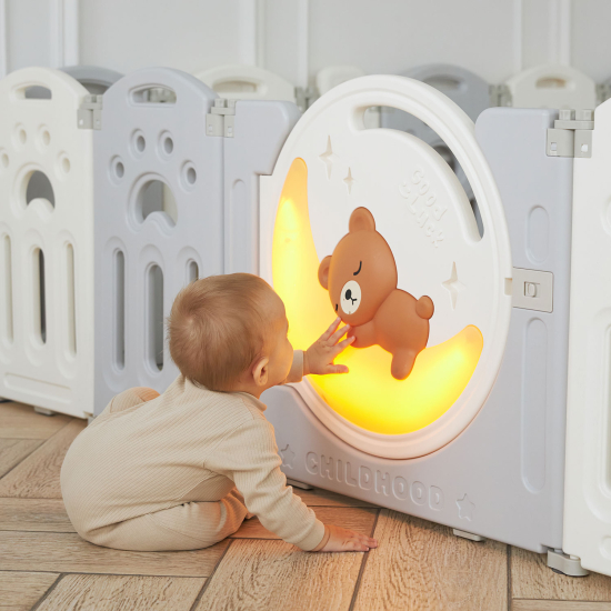 Манеж UNIX Kids Deluxe / Делюкс серый180 x 200 см, с баскетбольным кольцом и ковриком