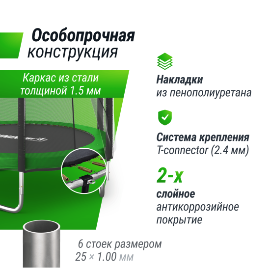 Батут UNIX Line Simple 8 ft (244 см) с внешней защитной сеткой, зеленый