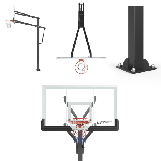 Баскетбольная стойка стационарная UNIX Line B-Stand-TG PRO 72"x42" (180 х 105 см) R45 H230-305 см
