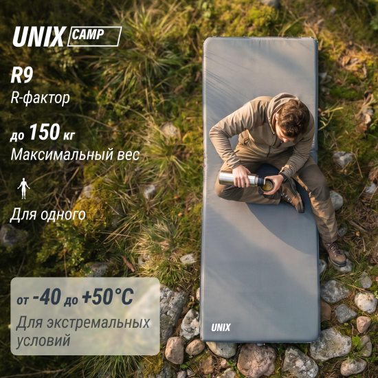 Матрас самонадувающийся UNIX Camp 195х80х10 см серый