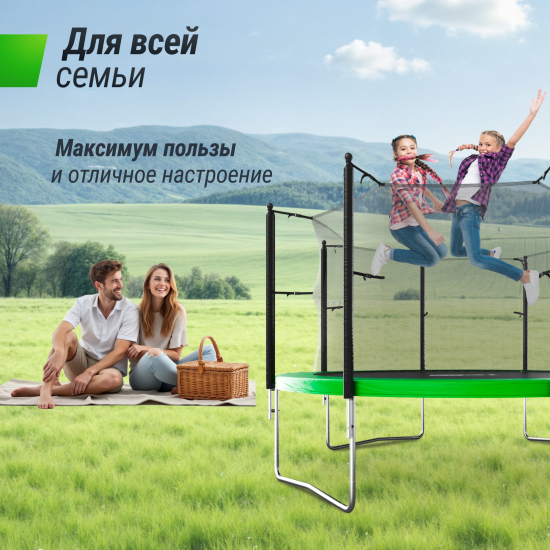Батут UNIX Line Simple 12 ft (366 см) с внутренней защитной сеткой, зеленый