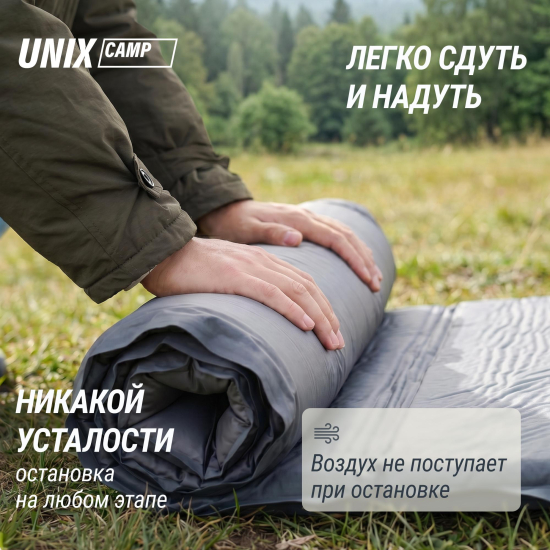 Матрас самонадувающийся UNIX Camp 195х80х10 см серый