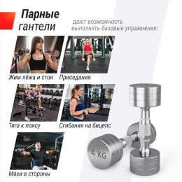 Гантель UNIX Fit PRO круглая хромированная 4 кг, 2 шт.