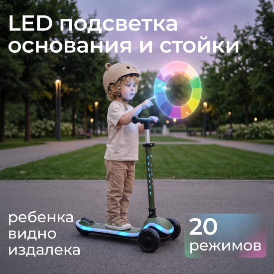 Самокат UNIX Kids Urban городской, зеленый