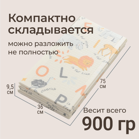 Игровой коврик складной UNIX Kids Learning / Познания 150x180 бежевый