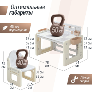 Развивающий детский стол-трансформер 4 в 1 UNIX Kids бежевый