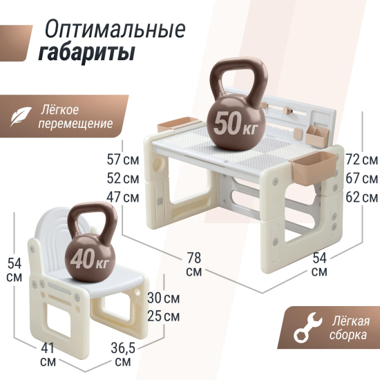 Развивающий детский стол-трансформер 4 в 1 UNIX Kids бежевый