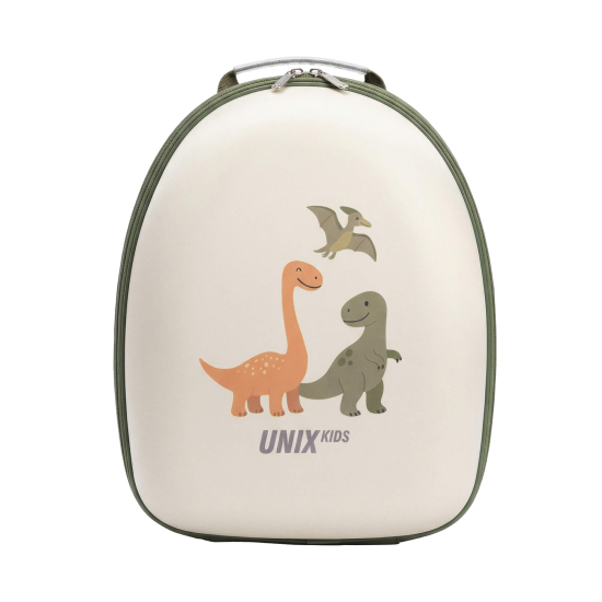 Самокат UNIX Kids Backpack Dino / Дино с рюкзаком бежевый