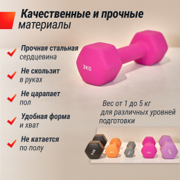 Гантель UNIX Fit неопреновая 3 кг Pink, 2 шт.