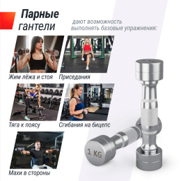 Гантель UNIX Fit PRO круглая хромированная 1 кг, 2 шт.