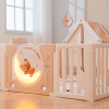 Манеж UNIX Kids DeLuxe House&Storage / Делюкс дом и стеллаж бежевый 180 x 200 см, с игровым домиком, баскетбольной стойкой, доской для рисования, качелями + мес