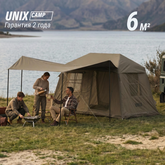 Надувная палатка UNIX Camp Vega 3х2 зеленый (+ навес)