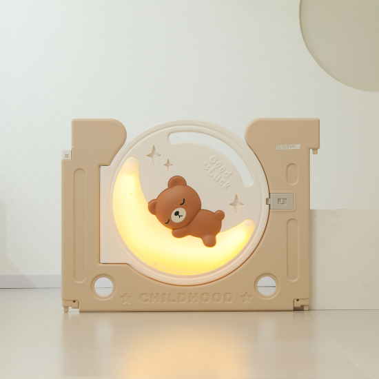 Манеж UNIX Kids DeLuxe House&Storage / Делюкс дом и стеллаж бежевый, 150 x 180 см, с игровым домиком, баскетбольной стойкой, доской для рисования, качелями + ме