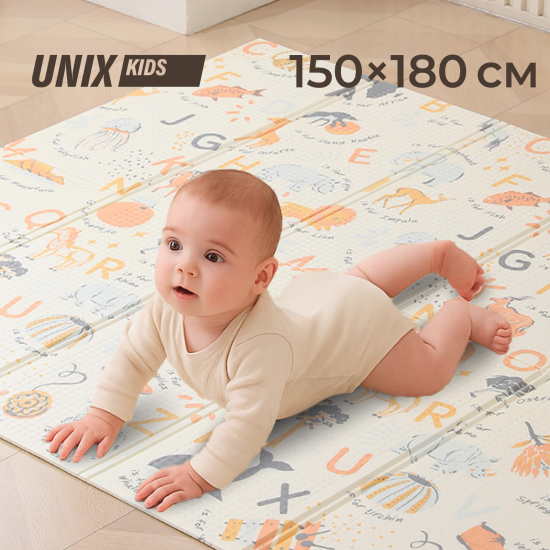 Игровой коврик складной UNIX Kids Learning / Познания 180x200 бежевый