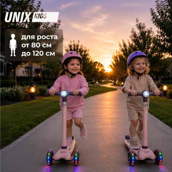 Самокат UNIX Kids Light с подсветкой, розовый