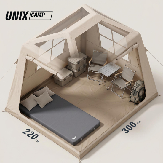 Надувная палатка UNIX Camp Vega 3х2 бежевый (+ навес)
