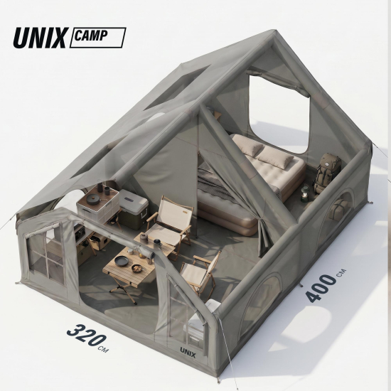 Надувная палатка UNIX Camp Sirius 4х3 серый (+ навес)
