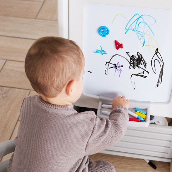 Стол трансформер детский 3 в 1 UNIX Kids со стульчиком серый
