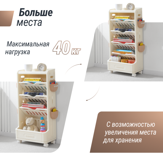 Стеллаж для книг UNIX Kids Babyrack / Детская полка (4 уровня) бежевый