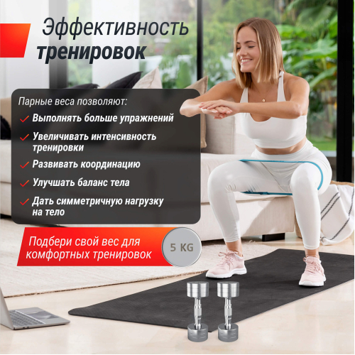 Гантель UNIX Fit PRO круглая хромированная 5 кг, 2 шт.