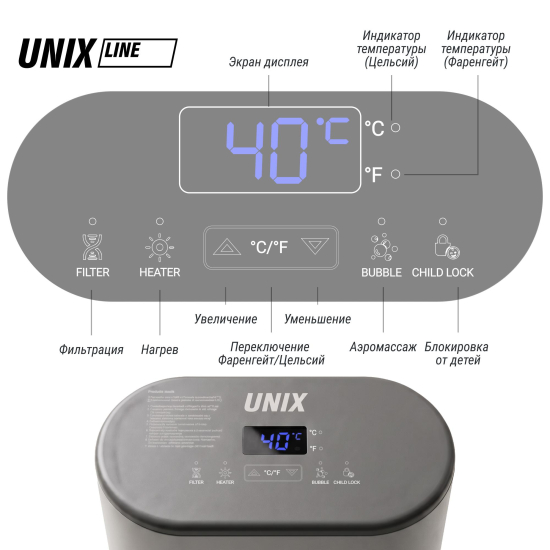 Надувной SPA-бассейн UNIX Line Thermal 180 см серый