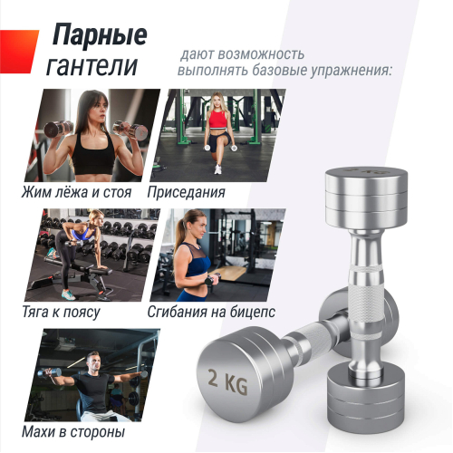 Гантель UNIX Fit PRO круглая хромированная 2 кг, 2 шт.