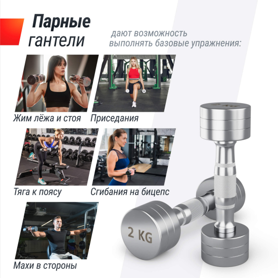 Гантель UNIX Fit PRO круглая хромированная 2 кг, 2 шт.