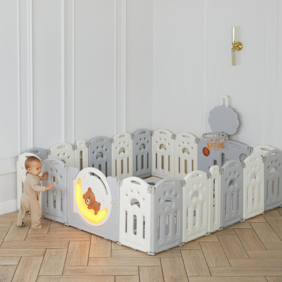 Манеж UNIX Kids Deluxe / Делюкс серый180 x 200 см, с баскетбольным кольцом и ковриком