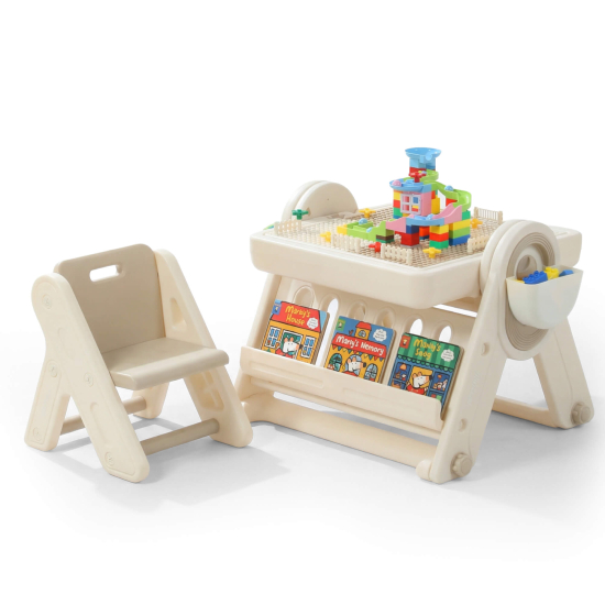 Развивающий детский стол со стульчиком 4 в 1 UNIX Kids Lego / Лего бежевый