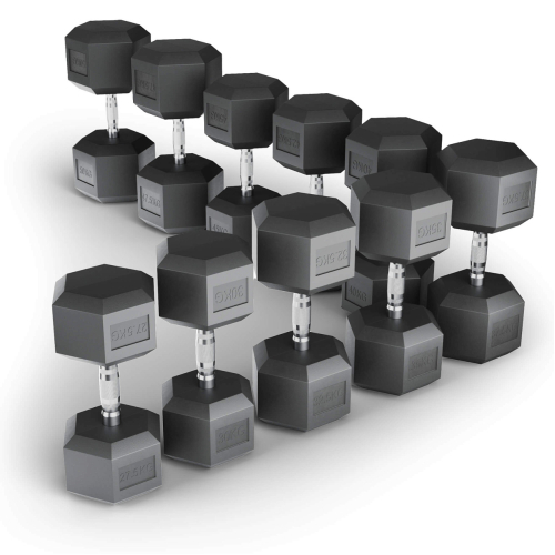 Ряд гантелей гексагональных UNIX Fit обрезиненные от 27,5 до 50 кг