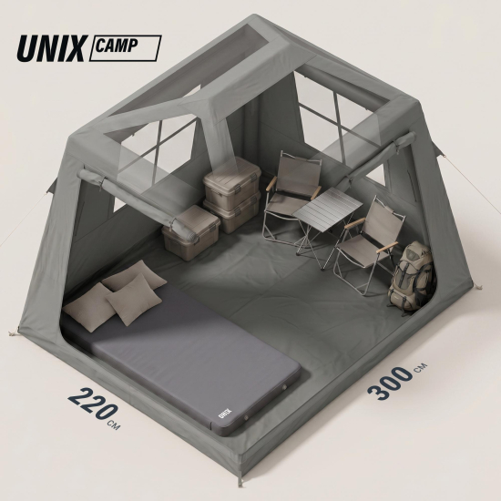 Надувная палатка UNIX Camp Vega 3х2 серый (+ навес)