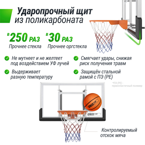 Баскетбольный щит UNIX Line B-Backboard-PC 50"x32" R45