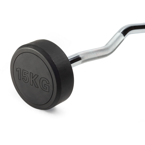 Штанга неразборная обрезиненная 15 кг. Изогнутый гриф. VictoryFit VF-DX5150