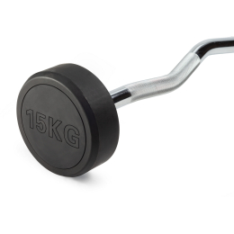 Штанга неразборная обрезиненная 15 кг. Изогнутый гриф. VictoryFit VF-DX5150