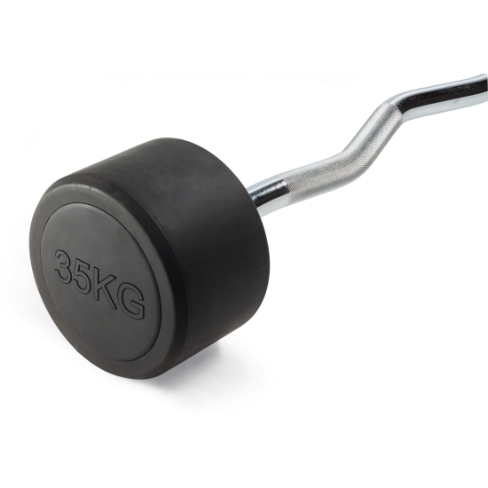 Штанга неразборная обрезиненная 35 кг. Изогнутый гриф. VictoryFit VF-DX5350