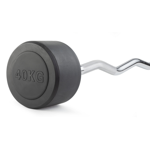 Штанга неразборная обрезиненная 40 кг. Изогнутый гриф. VictoryFit VF-DX5400