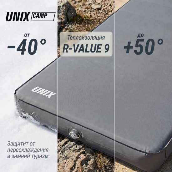Матрас самонадувающийся UNIX Camp 195х80х10 см серый
