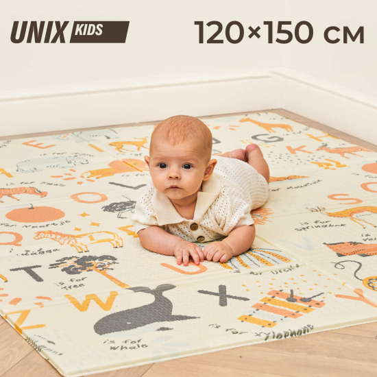 Игровой коврик складной UNIX Kids Learning / Познания 120x150 см бежевый
