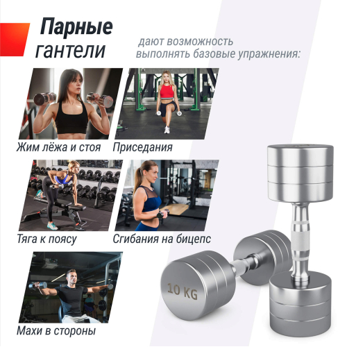 Гантель UNIX Fit PRO круглая хромированная 10 кг, 2 шт.