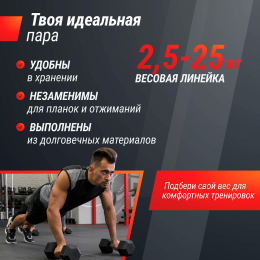 Ряд гантелей гексагональных UNIX Fit обрезиненные от 2,5 до 25 кг