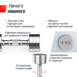 Гантель UNIX Fit PRO круглая хромированная 4 кг, 2 шт.