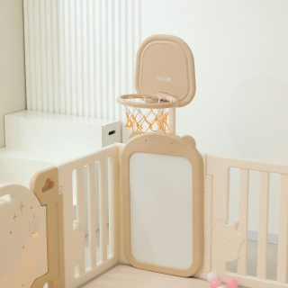 Манеж UNIX Kids DeLuxe House / Делюкс Дом бежевый, 150 x 180 см, с баскетбольной стойкой, доской для рисования, качелями