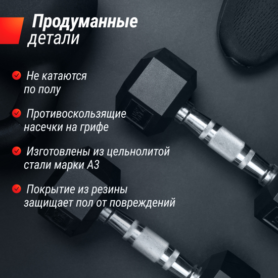 Гантель гексагональная UNIX Fit обрезиненная 12,5 кг, 2 шт.