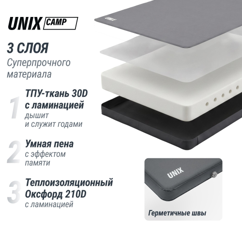 Матрас самонадувающийся UNIX Camp 195х140х10 см серый