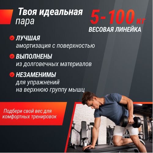 Гантель UNIX Fit PRO круглая обрезиненная 2,5 кг, 2 шт.